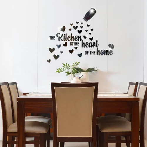 Vista 4 de The Kitchen is The Heart of The Home - Adhesivo de pared de espejo, calcomanía de pared de acrílico para cocina, citas inspiradoras, decoración