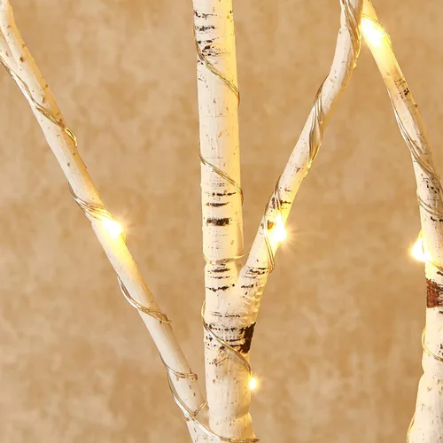 Vista 5 de Hairui Ramas de abedul iluminadas que funcionan con pilas, con 8 funciones, 100 luces multicolor y blancas cálidas, ramas preiluminadas