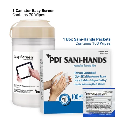 Vista 2 de Paquete de toallitas desinfectantes de manos instantáneas Sani-Hands 100 paquetes/caja + toallitas de limpieza de pantalla fáciles para pantallas