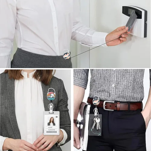 Vista 6 de Llavero retráctil de carrete de insignia, resistente con clip para cinturón, soporte para tarjetas de identificación verticales impermeables