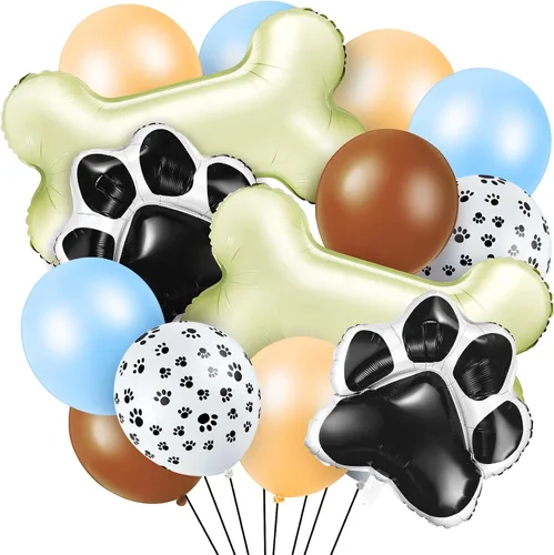 Vista 9 de Decoraciones de cumpleaños para perros, kit de 46 globos con estampado de patas y globos de papel de aluminio, decoraciones de fiesta temática