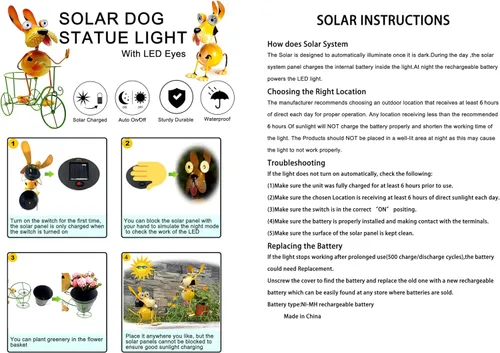Vista 7 de Luces Solares para Perros para Exteriores Soporte para Plantas de Ciclismo, Arte de Patio Estatuas de Perro de Metal, Estatua Divertida