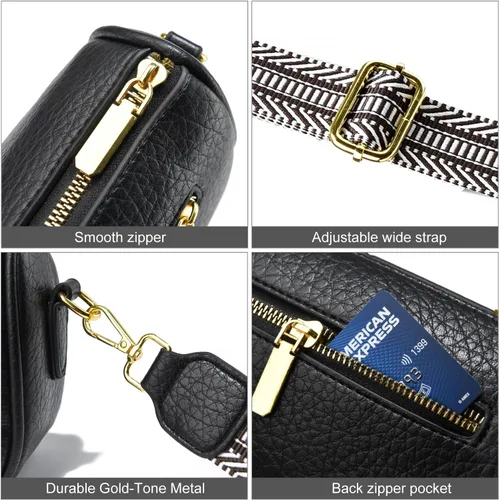 Vista 6 de Bolso cruzado pequeño para mujer, con correa ancha, diseño moderno, bolso cruzado y bolso con cremallera superior