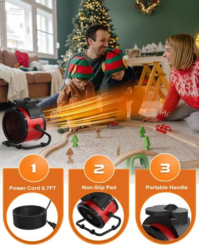 Vista 4 de Calentadores de patio para exteriores, calentador eléctrico portátil de garaje de 1500 W con calentamiento rápido 2S, protección contra