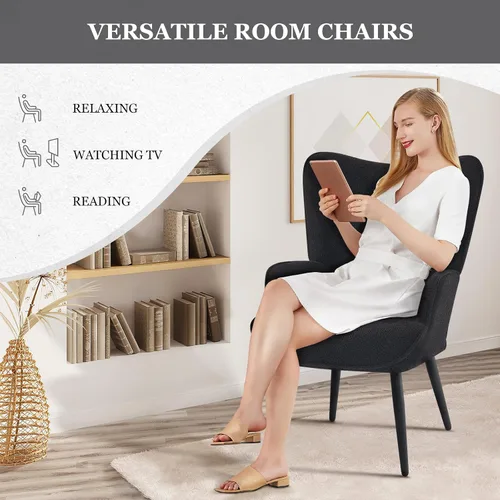 Vista 8 de Furnimart Silla de Acento de Piel Sintética Negra con Respaldo de Ala Sillas Modernas para Sala de Estar, Cómodo Sillón de Ocio Tocador Silla