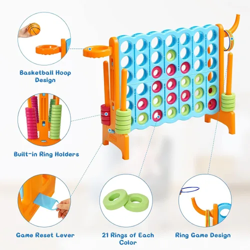 Vista 2 de COSTWAY Juego gigante gigante de 4 a puntuación para niños y adultos, juego de 2.5 pies para interiores y exteriores con aro de baloncesto, juego