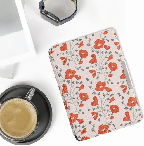Vista 2 de kwmobile Funda compatible con Amazon Kindle Paperwhite - Funda para lector electrónico - Rojo amapola/verde/beige