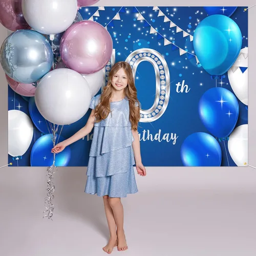 Vista 6 de HAMIGAR Fondo de pancarta de feliz cumpleaños número 10 de 6 x 4 pies, decoraciones de cumpleaños de 10 años, suministros de fiesta para niñas