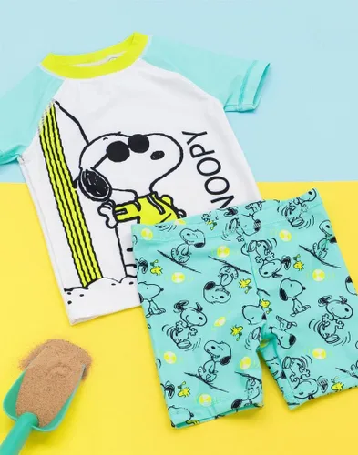 Vista 6 de Peanuts Snoopy - Conjunto de traje de baño para niños Camiseta y pantalones cortos azules de 2 piezas para niños, paquete de natación todo en uno