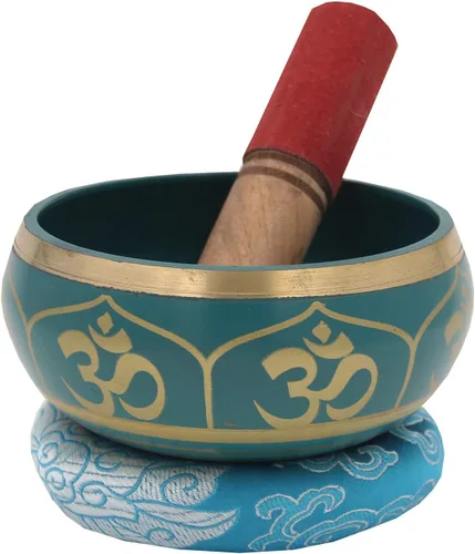 Vista 8 de DharmaObjects - cuenco para cantar el Om de la paz, para meditación relajante de yoga. Juego de almohadilla de seda, juego de martillo de Negro