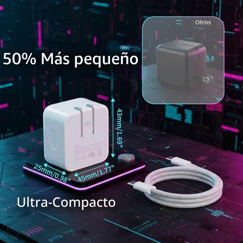Vista 6 de Paquete de 2 cargadores USB C de 40 W de carga rápida, adaptador