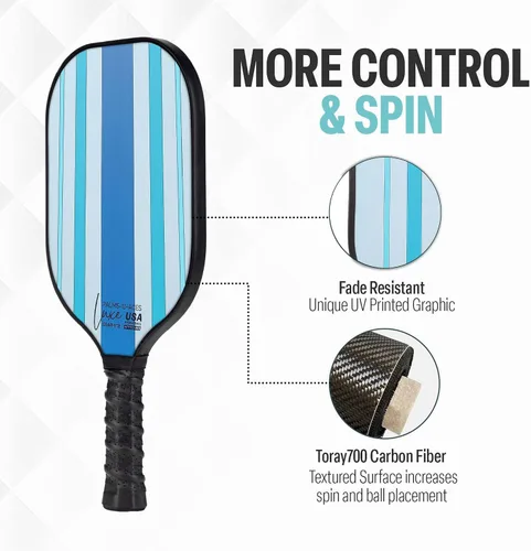 Vista 3 de Palms-O-Aces Carbon Fiber Pickleball Paddle – USAPA Approved 16mm T700 Graphite Paddle with Textured Spin Surface Lightweight Carbon Fiber
