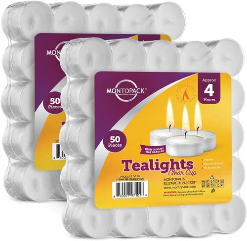 Vista 7 de MontoPack Velas blancas sin perfume a granel [100] 4 horas de velas de té de parafina sin humo, sin goteo, de larga duración Pequeñas velas
