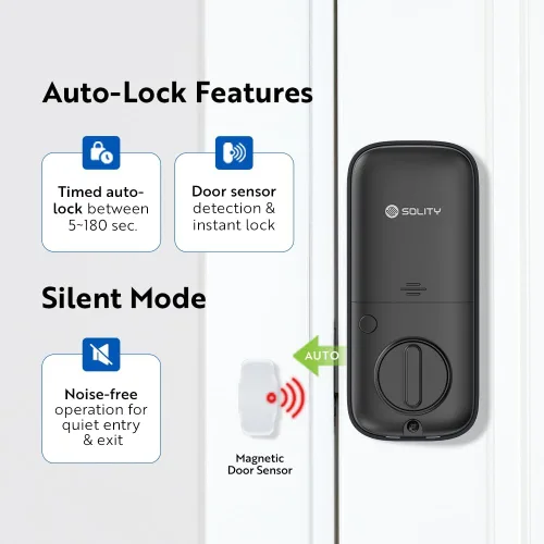 Vista 8 de Solity Cerradura digital inteligente sin concentrador, diseñada en Corea, entrada sin llave, Wi-Fi, control remoto, teclado de pantalla táctil Negro