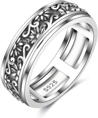 Vista 9 de YAFEINI Anillo giratorio de plata de ley para mujer, nudo celta, girasol, margarita, corazón, árbol de la vida, joyería de regalo para mujeres