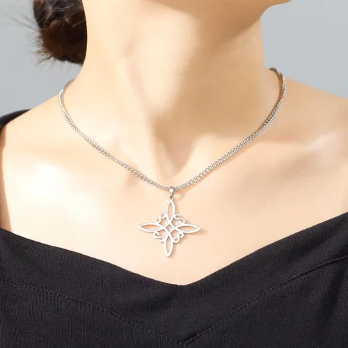 Vista 6 de Dreamtimes Collar de bruja de color plateado para mujer, collar de nudo celta, protección de nudo de brujas, amuleto de triquetra, joyería