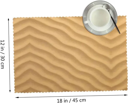 Vista 2 de Rectangular Placemats Set of 4, Heat Resistant Beach Sand Texture Printed Kitchen Dining Table Mats