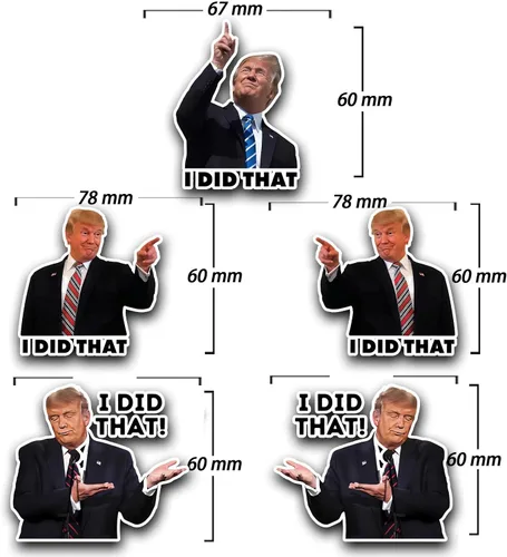 Vista 5 de Calcomanías con texto en inglés "I Did That Trump", 100 calcomanías con texto en inglés "I Did That", 5 patrones diferentes, tamaño grande de 3