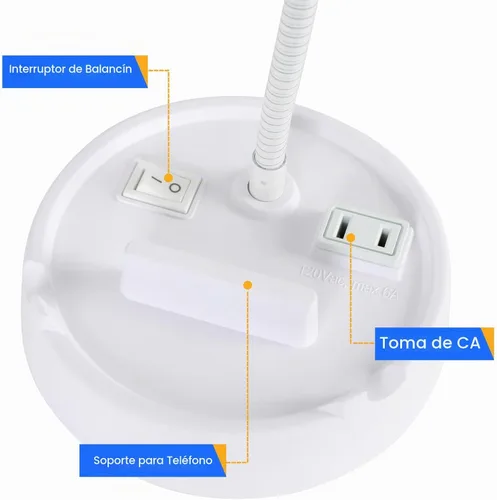 Vista 2 de Lámpara de escritorio LED Energetic con soporte para teléfono, lámpara de mesa con toma de corriente, cuello de cisne flexible ajustable, 4000K, luz
