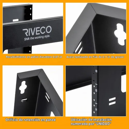 Vista 4 de RIVECO Rack de marco abierto 4U para montaje en pared y soporte de escritorio, no requiere montaje, rack de servidor para equipos de red y datos AV