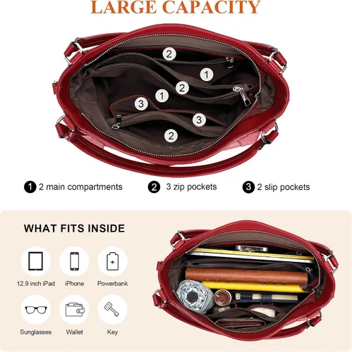 Vista 13 de Over Earth Genuine Leather Purses for Women Large Hobo Bags Lady Shoulder Handbags with Detachable Strap