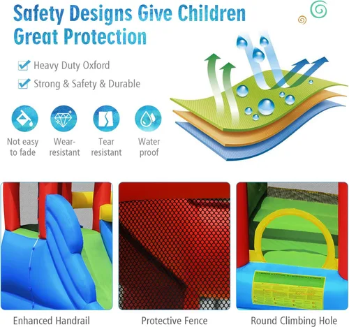 Vista 3 de BOUNTECH Tobogán acuático inflable, parque de toboganes acuáticos 7 en 1 para niños, diversión al aire libre con puerta de fútbol, soplador GFCI