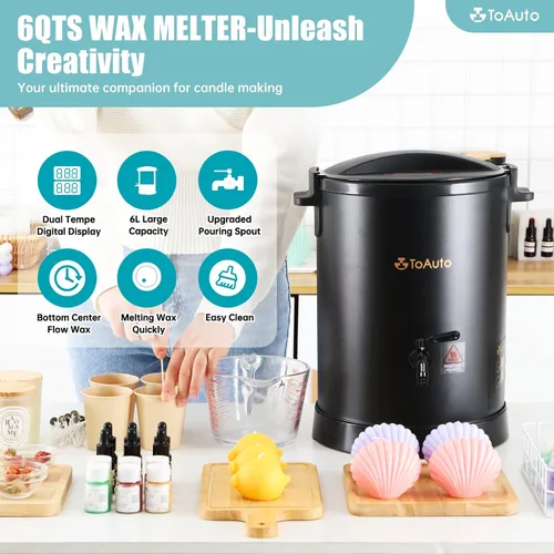 Vista 2 de TOAUTO Melter digital de cera de 12 libras para hacer velas, boquilla fácil de verter, olla de fusión de cera eléctrica grande, con panel de control