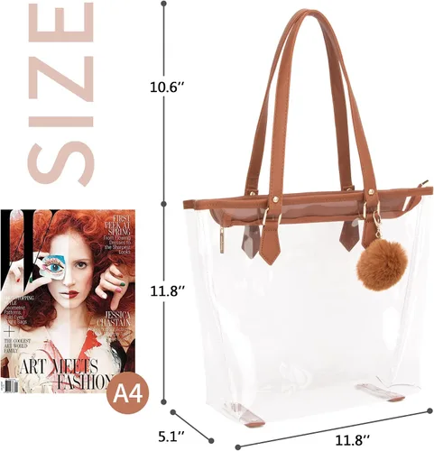 Vista 3 de Bolso de hombro transparente grande con colgante de felpa
