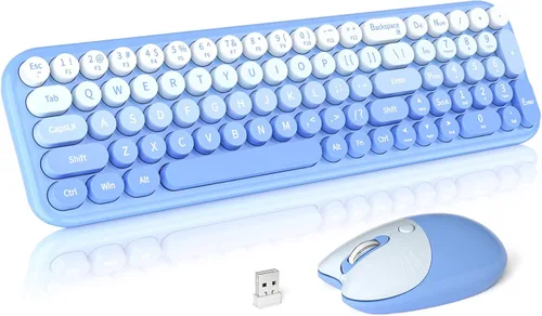 Vista 8 de Dilter Combo de teclado y mouse inalámbricos, teclado retro portátil con tamaño compacto, mouse conectado USB 2 en 1 para Windows 7/8/10, laptop
