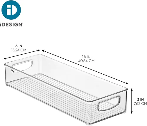 Vista 4 de iDesign Contenedor de almacenamiento transparente extra largo delgado Organizador estrecho, apilable, de cocina o despensa