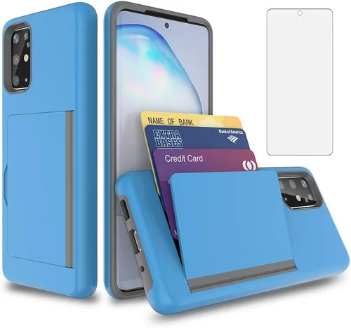 Vista 10 de Funda para teléfono Samsung Galaxy A51 5G con protector de pantalla de vidrio templado y soporte para tarjeta de crédito, accesorios híbridos