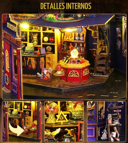 Vista 4 de Kit de casa de muñecas en miniatura Spilay para bricolaje, kit de casa de muñecas con muebles de madera, cubierta a prueba de polvo, caja de música