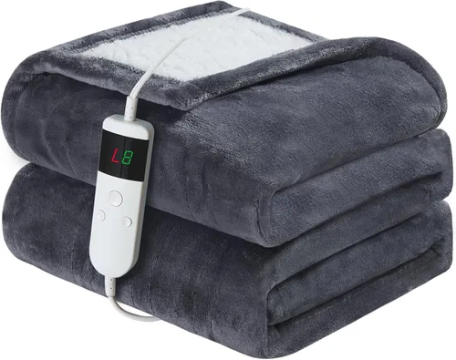 Vista 31 de Manta térmica eléctrica de 50 x 60 pulgadas, manta eléctrica de franela suave y sherpa con 10 niveles de calefacción, se apaga automáticamente