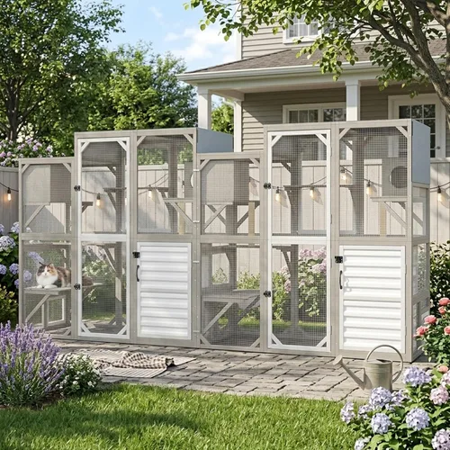 Vista 15 de Gowoodhut Catio - Recintos para gatos al aire libre, casa grande de madera
