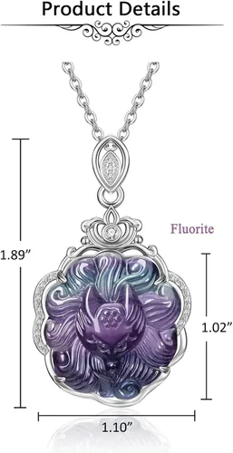 Vista 6 de Jovivi Natural Fluorite Crystal Necklace Healing Chakra Stone Gemstone Amulet Lucky Charm Pendant Adjustable Rope