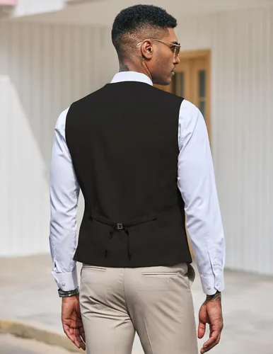 Vista 3 de COOFANDY Chaleco de traje para hombre, ajustado, formal, casual, para negocios, traje o esmoquin