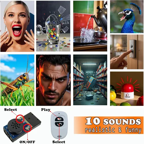 Vista 3 de Broma de Cricket Noise Maker con control remoto, bromas ocultas en fiestas, oficina, hogar, escuela, automóvil para adultos (2 unidades)