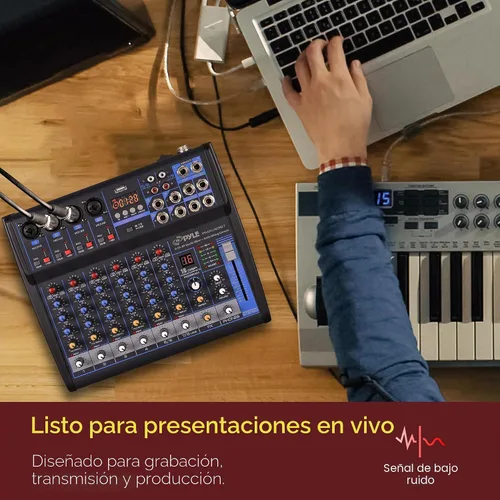 Vista 7 de Pyle - Mezclador de audio profesional, tablero de sonido, consola de mesa, sistema de interfaz de 8 canales, USB digital, Bluetooth, MP3, entrada