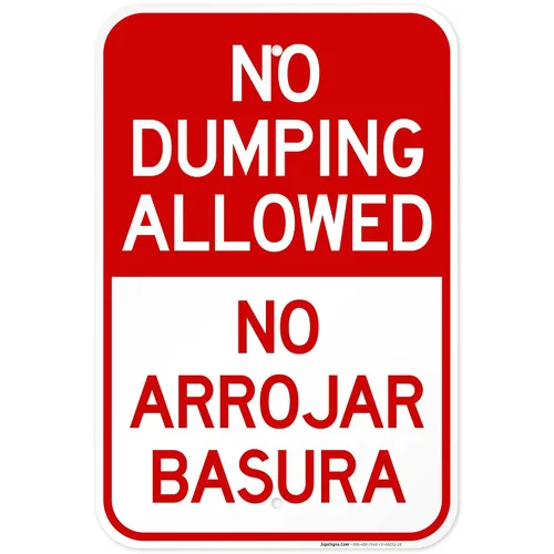 Vista 16 de No se permite el dumping No Arrojar Basura Bilingüe Sign, 10 x 7 pulgadas, aluminio 040 libre de óxido, fabricado en Estados Unidos por Sigo Signs