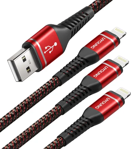 Vista 11 de Cargador corto para iPhone de 1 pie, paquete de 3 [certificado Apple MFi], cable USB a Lightning, cable de carga rápida trenzado de nailon
