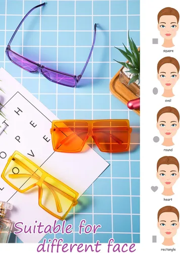 Vista 4 de Frienda Gafas de sol cuadradas de gran tamaño de 3 piezas con parte superior plana de moda