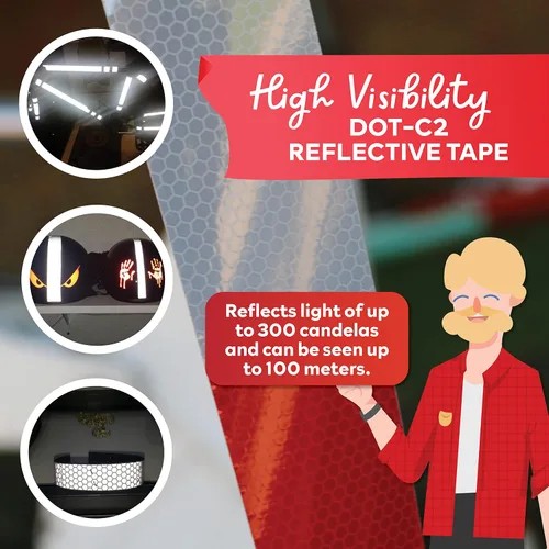Vista 3 de XFasten Cinta reflectante, rojo y blanco, 2 pulgadas por 5 yardas, alta intensidad, cinta de seguridad DOT-C2, impermeable, reflector de remolque