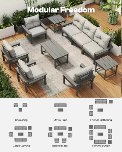 Vista 3 de Juego de muebles de patio HDPE de 13 piezas con mesas