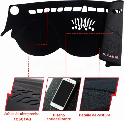 Vista 2 de Tapete antideslizante para tablero de instrumentos compatible con Hyundai Sonata 2011, 2012, 2013, 2014, Sonata 8, protector solar (borde negro)