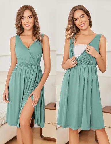 Vista 3 de Ekouaer Conjunto de bata y bata de maternidad para mujer, camisón de lactancia para el parto, ropa de embarazo, S-XXL