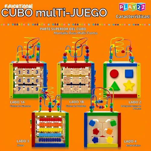 Vista 7 de Cubo de actividades de madera para bebé 6+ M - 6 en 1 juguete de aprendizaje, 8 tazas apilables