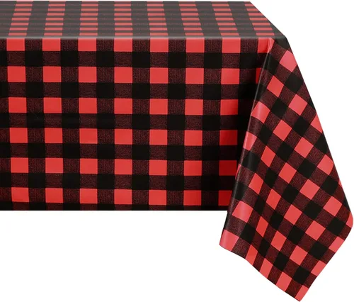 Vista 12 de Romanstile Mantel rectangular de vinilo, 100% impermeable, mantel de plástico a cuadros de búfalo, resistente y lavable para exteriores, campamento