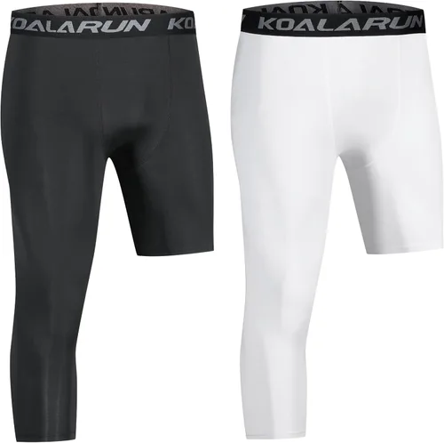 Vista 9 de Mallas de compresión de una pierna para baloncesto para hombre, 3/4, capri deportivos, pantalones de entrenamiento atlético, capas base