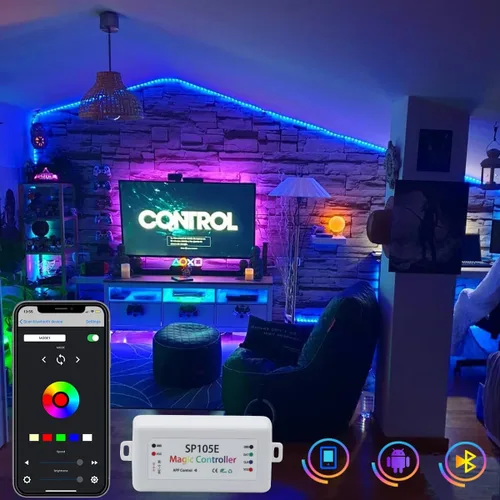 Vista 4 de Paquete de 2 controladores LED SP105E, controlador Bluetooth LED Ws2812b para Ws2811 SK6812 APA102 luces IC inteligentes, DC5-24V controlador