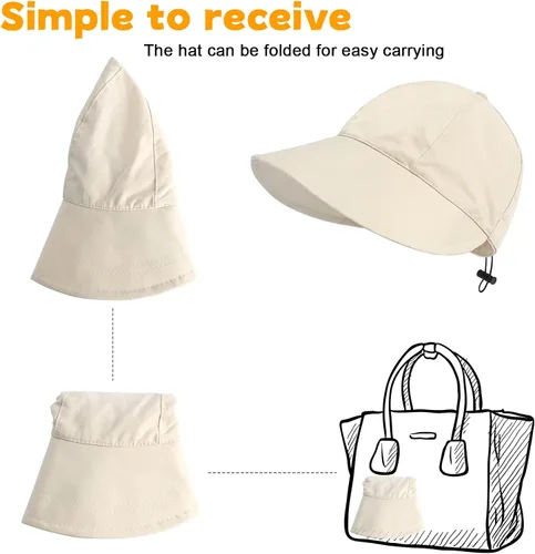 Vista 5 de Sombreros de sol para mujer, sombrero de sol de playa de verano para mujer, visera ancha Fedora gorra UPF50+